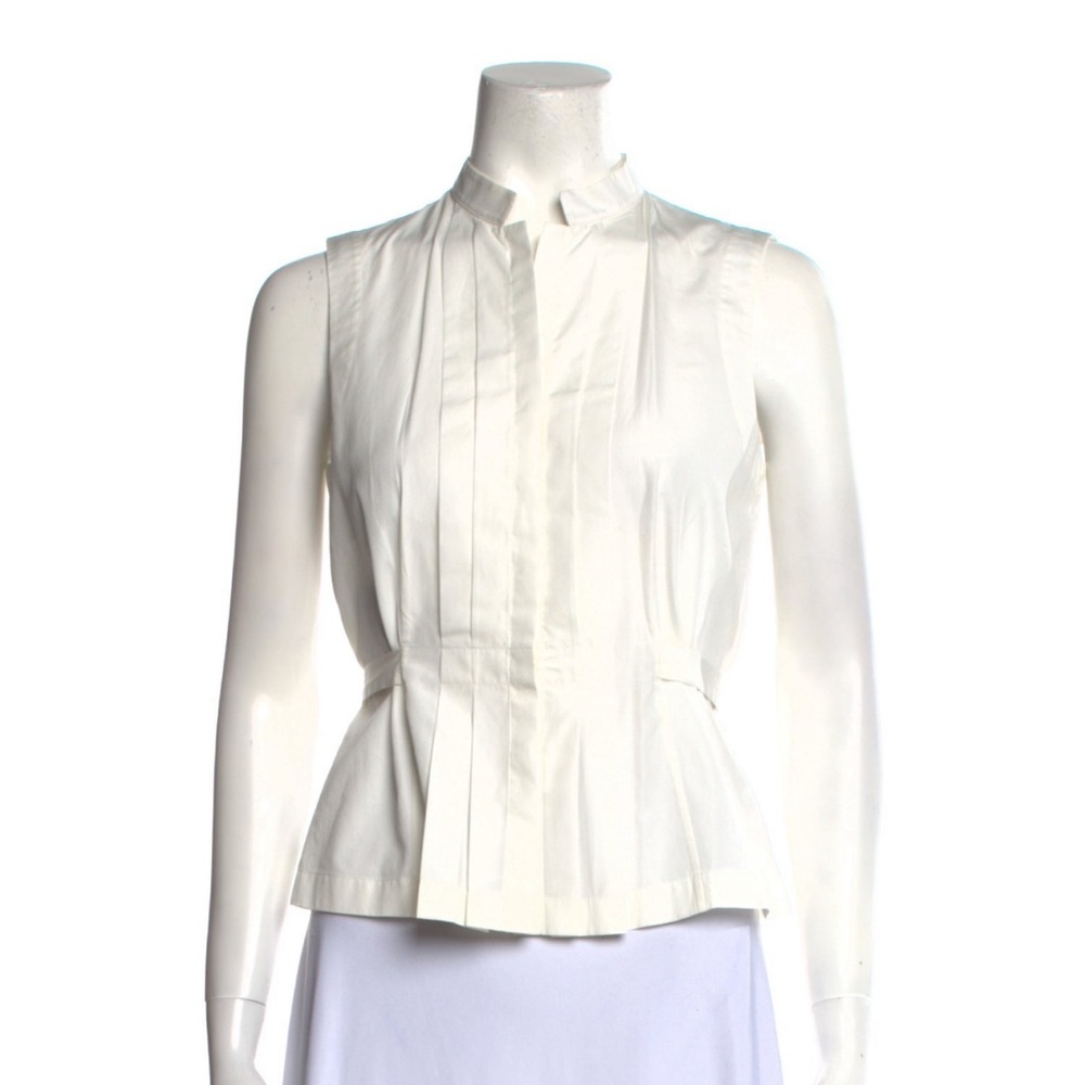 Akris Punto White Pleated Peplum Blouse
